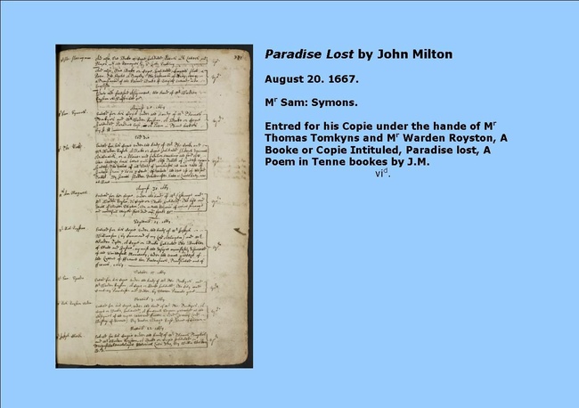 The Entry of Milton's Paradise Lost in the Stationers' Register