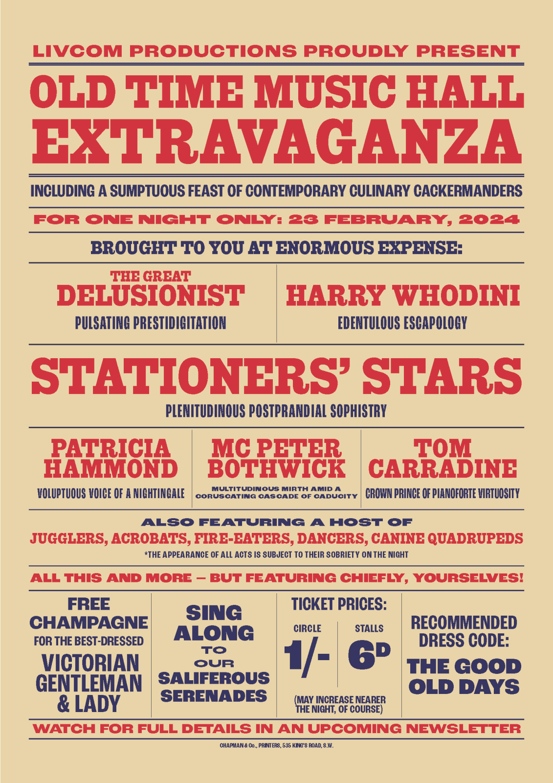 LivCom Spring Dinner- Old Time Music Hall Extravaganza!